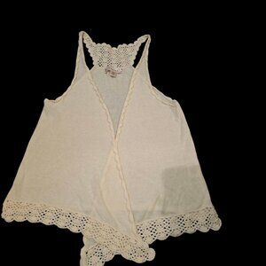 Decree Shrug Open Vest Drape Cardigan Cream Crotchet Wrap Cover Up Size M